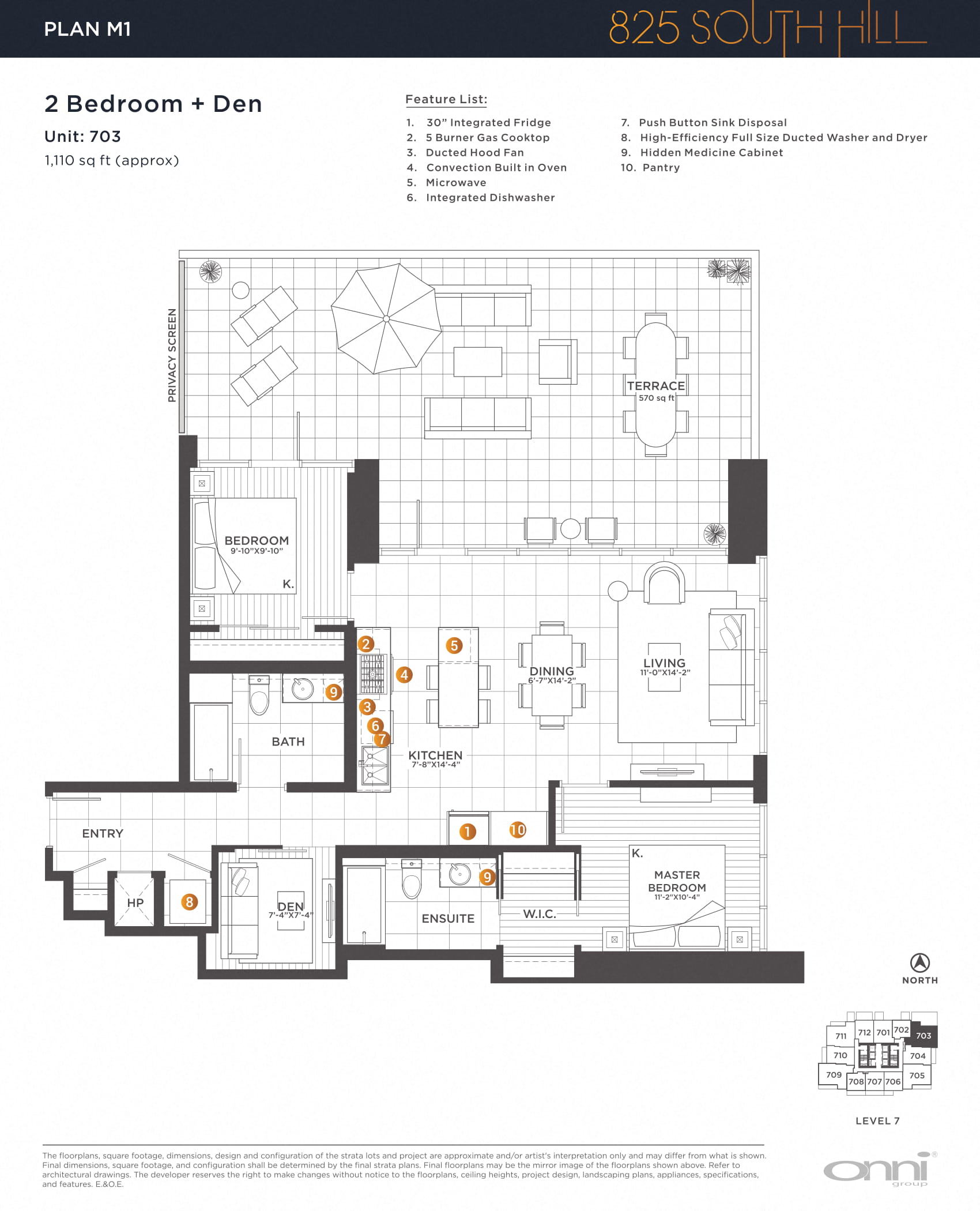 Floor plan for 2 beds, 2 baths, 1109 sqft
